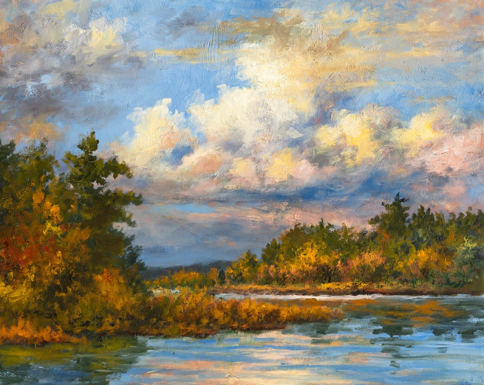 New England Impressionist Style River/Lake Landscape Study, Oil on Canvas