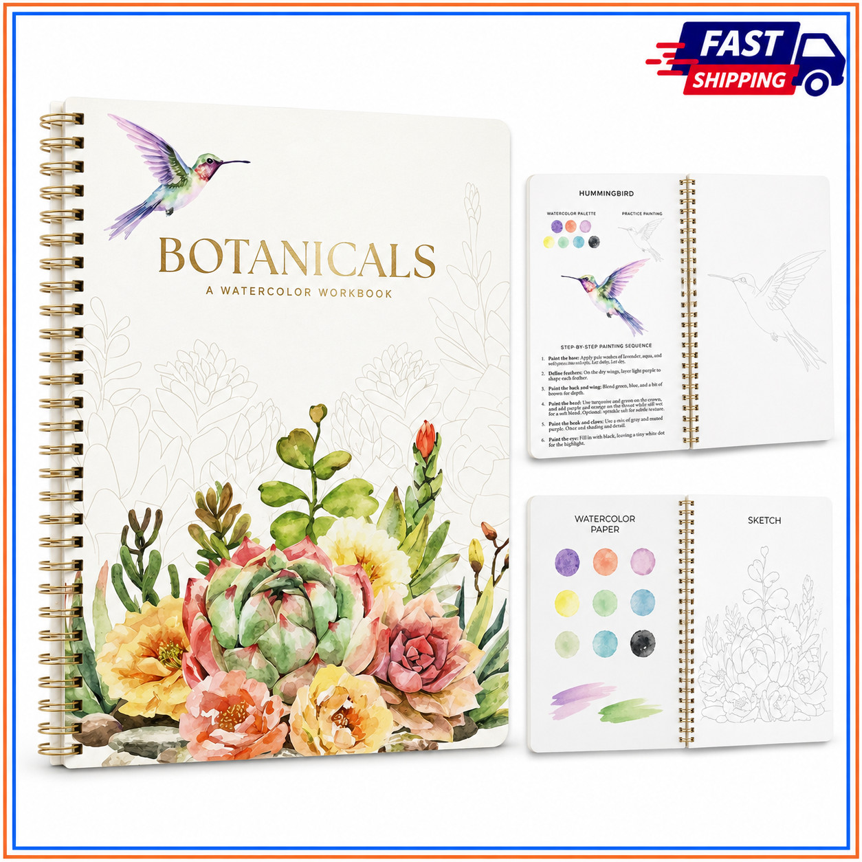 Guided Watercolor Workbook for Beginners 12 Botanical Designs Premium Paper Gift