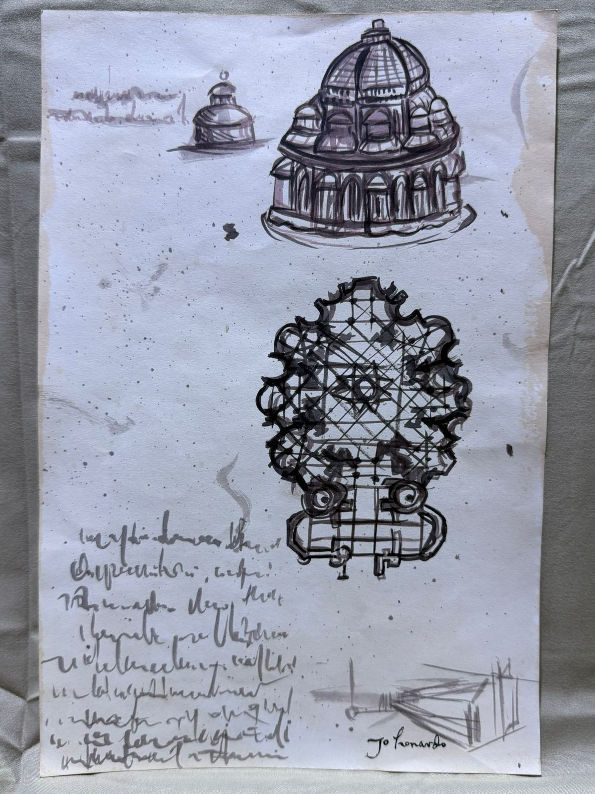 LEONARDO DA VINCI drawing and painting on old paper signed stamped vintage