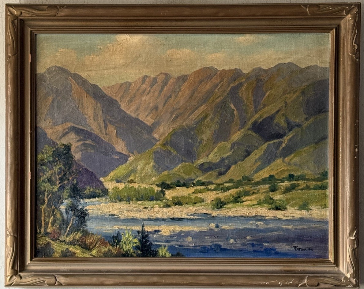 CORA TATUM ANTIQUE MOUNTAIN PLEIN AIR LANDSCAPE OIL PAINTING OLD VINTAGE 1945