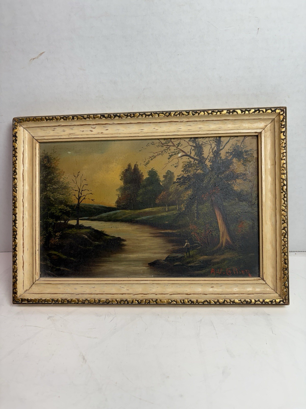 Antique A. V. Collier Oil painting, Small Framed Landscape, Late 19Th/ Early 20