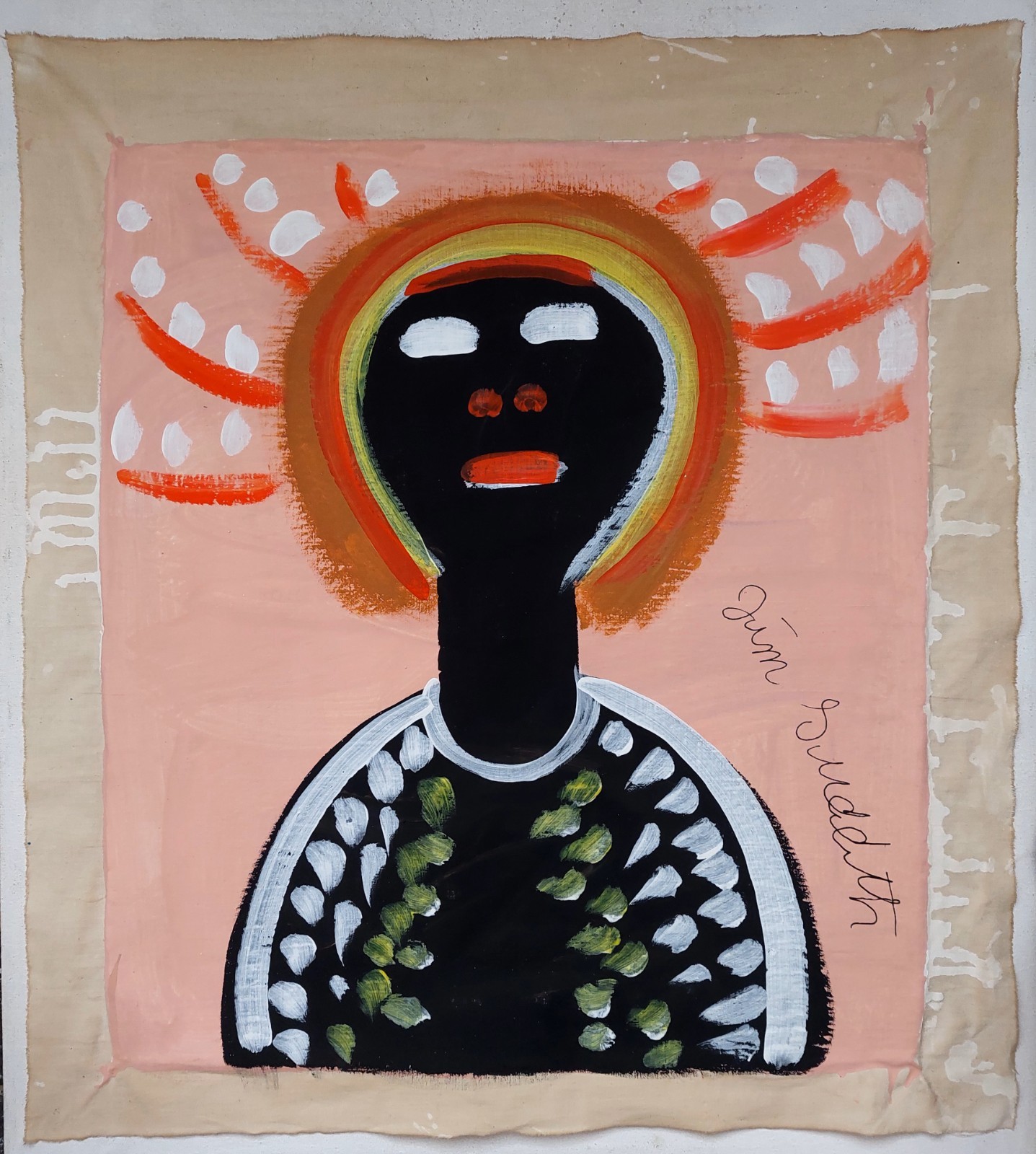 Jimmy Lee Sudduth Signed Outsider Painting on Canvas African American Folk Art