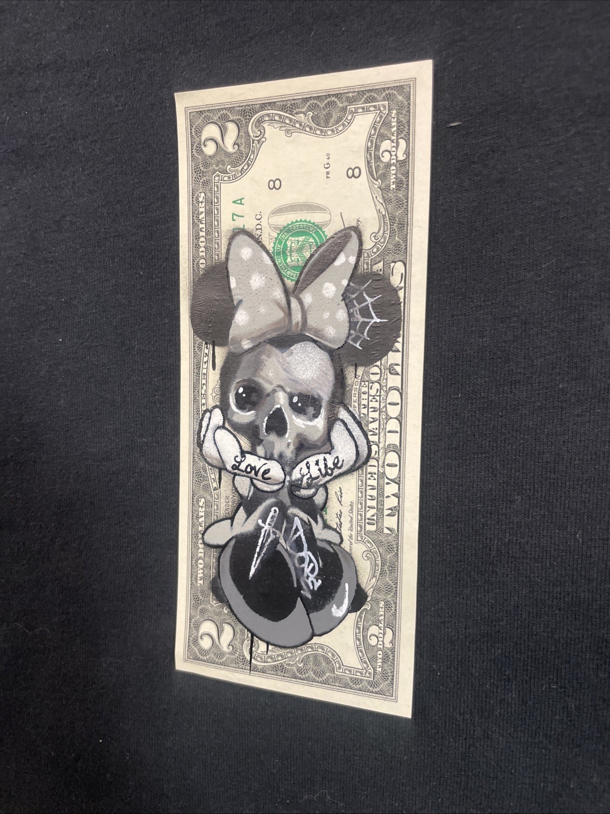 Wicked Minnie Mouse 2 Dollar Bill Original painting Graffiti Street Art