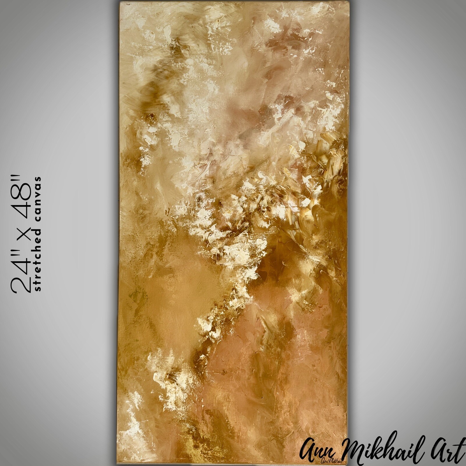 Oil Painting Modern Abstract Large 24 by 48 Contemporary Beige Neutral Pinks AMA
