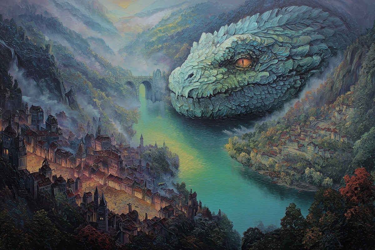 Leonid Afremov DRAGONS BREATH RIVER Oil Paint 48″x32″ by Official Studio GICLEE