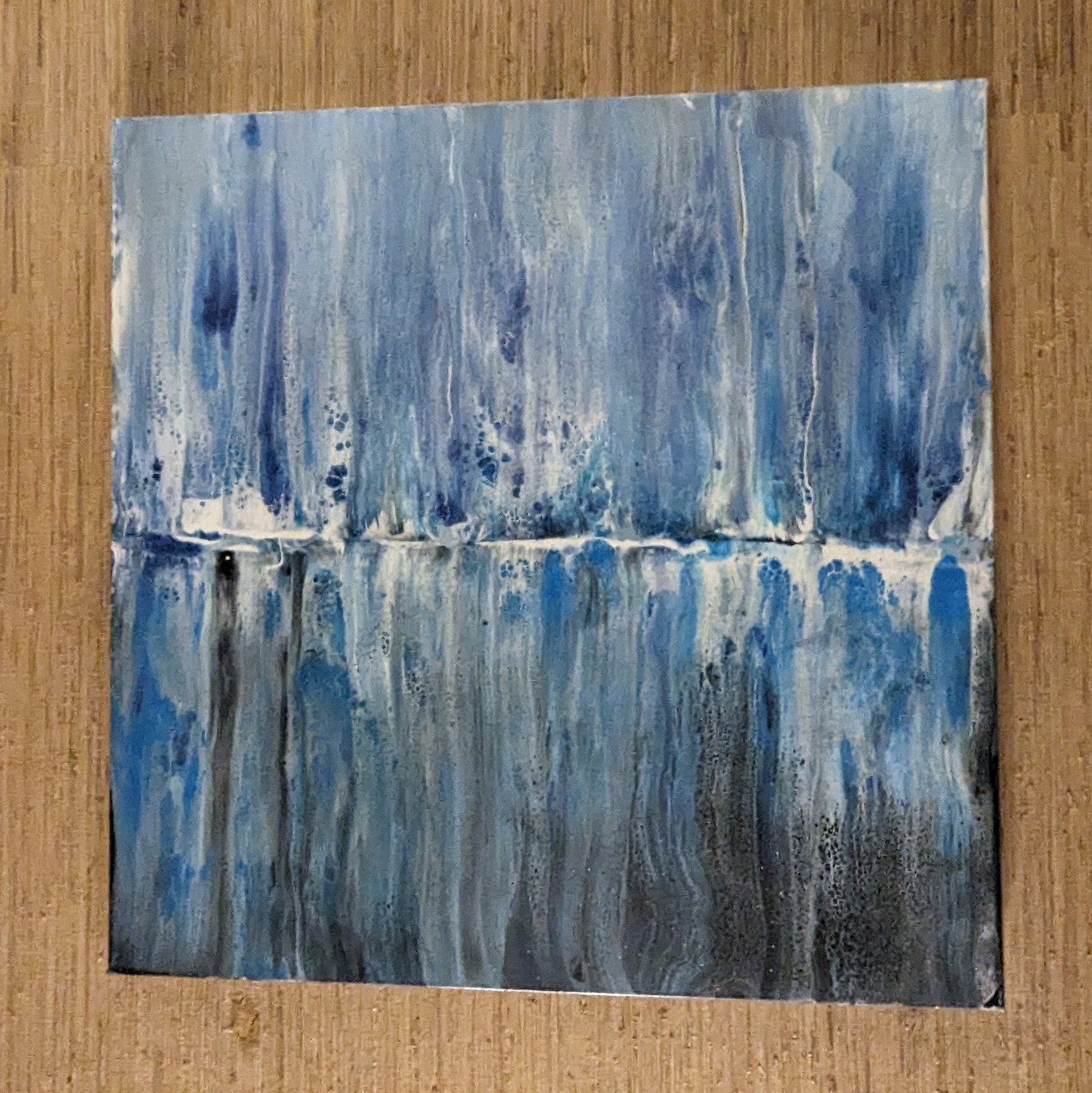 Dark Reflections in Blues – Acrylic Pour Swipe Painting 30″ x 30″ x 1.5″