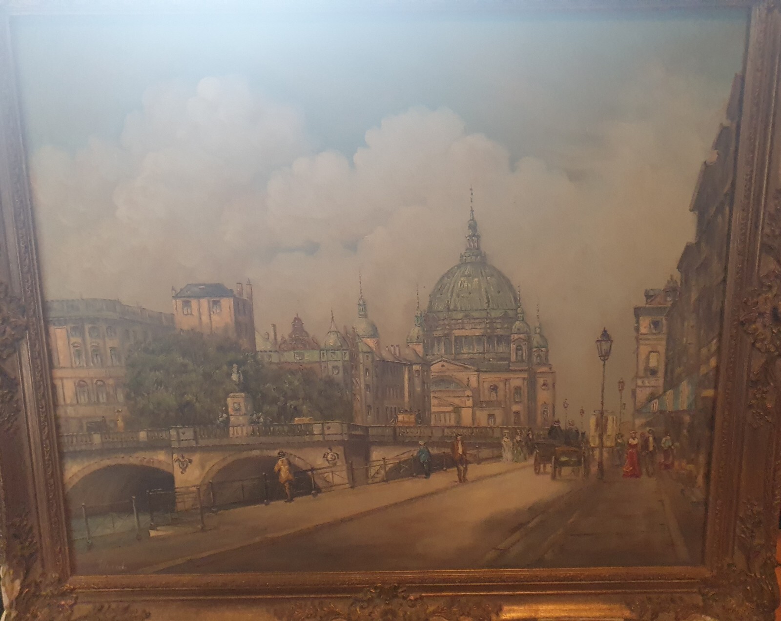 Painting by Gerhard Wenzel, Elector’s Bridge with Cathedral, old Berlin, approx. 72 x 63 cm