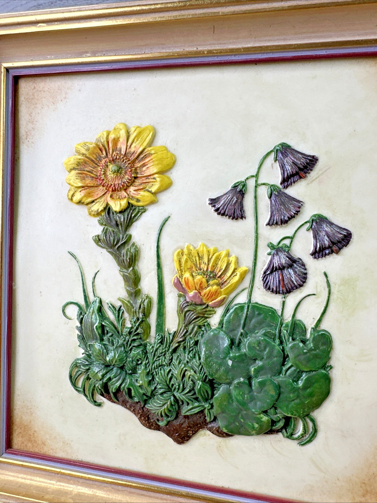 Vintage Wachskunst Flower Wax Art Painted Framed 8.25” Multicolor