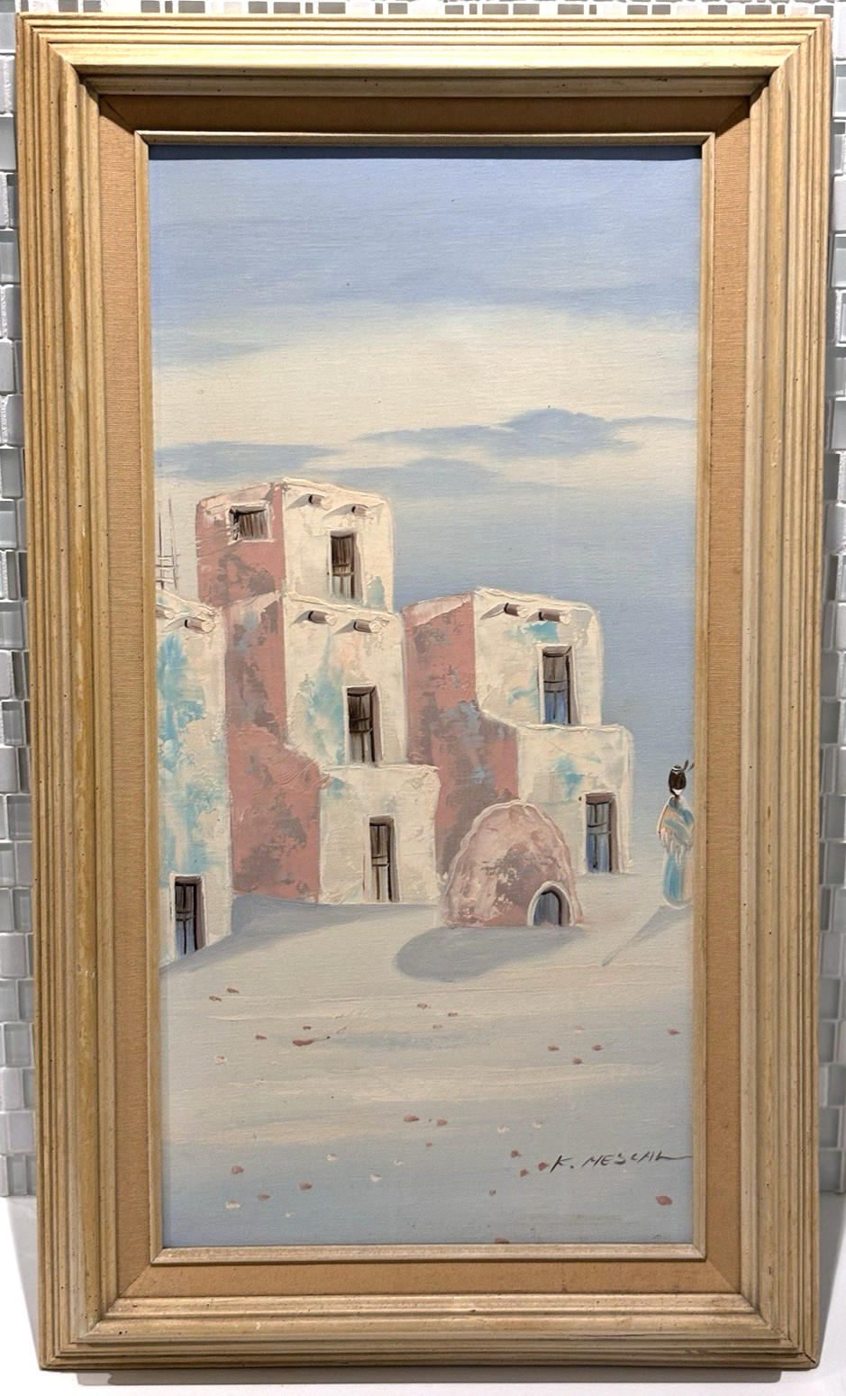 Original Signed Painting, Southwest Pueblo Adobe Homes, K. Mescal Oil On Canvas