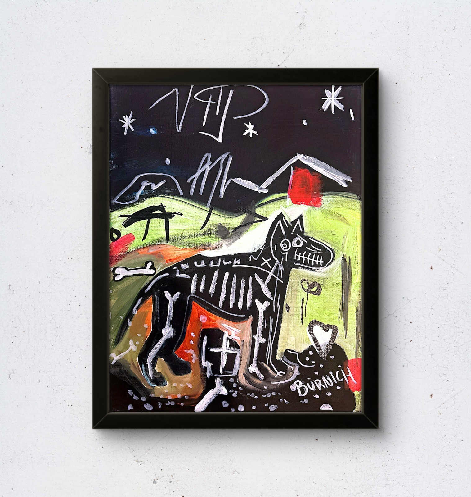 Night Dog 11×14 Original Acrylic Painting Art Inspired Neo Expressionism Canvas