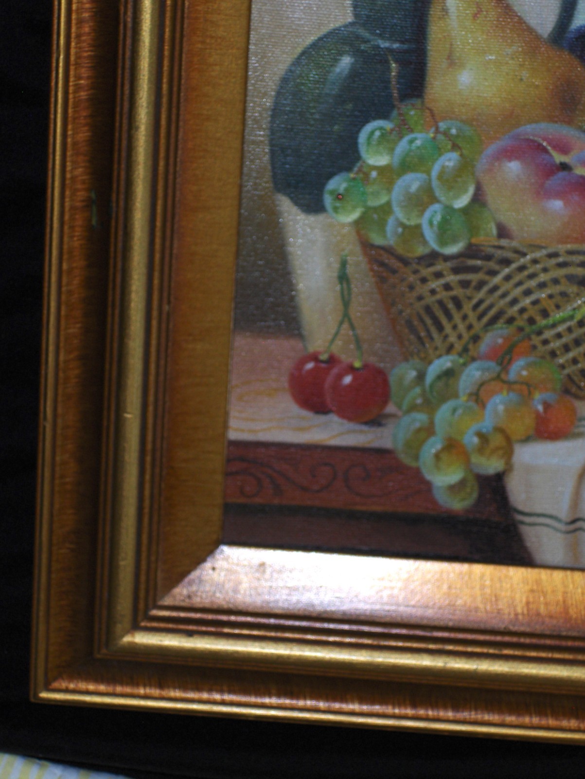 ORIGINAL OLD VINTAGE Basket Pitcher Fruits Still Life Table Oil Canvas Painting
