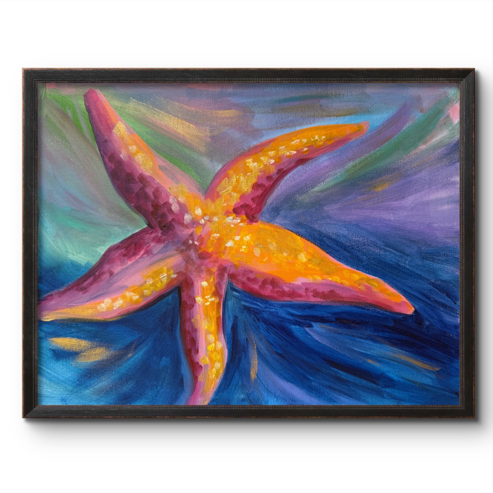 Orange Startfish14x11 ORIGINAL OCEAN ANIMAL ART CONTEMPORARY EXPRESSIONISM ART