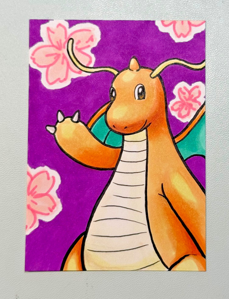 ACEO Original Pokemon Fanart “Dragonite”, Mini Art 2.5 x 3.5 Inches Anime