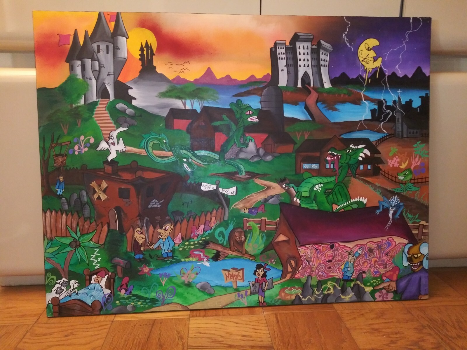 Huge Graffiti Painting – 4 x 5 ft – Bronx Artist MAKE$ 1997 – Vintage Original