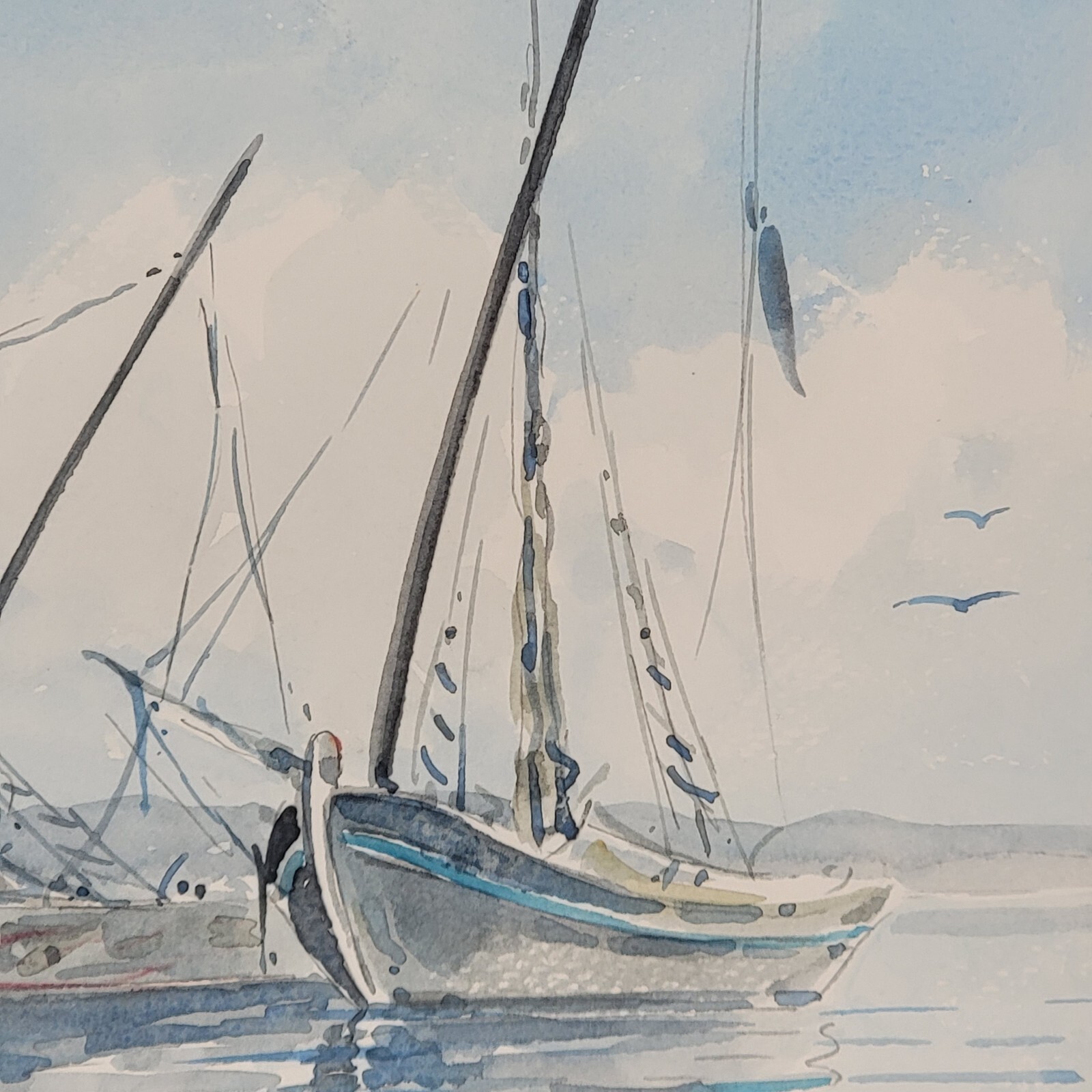 VTG Harbor Boat Seascape Painting Watercolor Attributed Ray Prosser Framed 11.5″