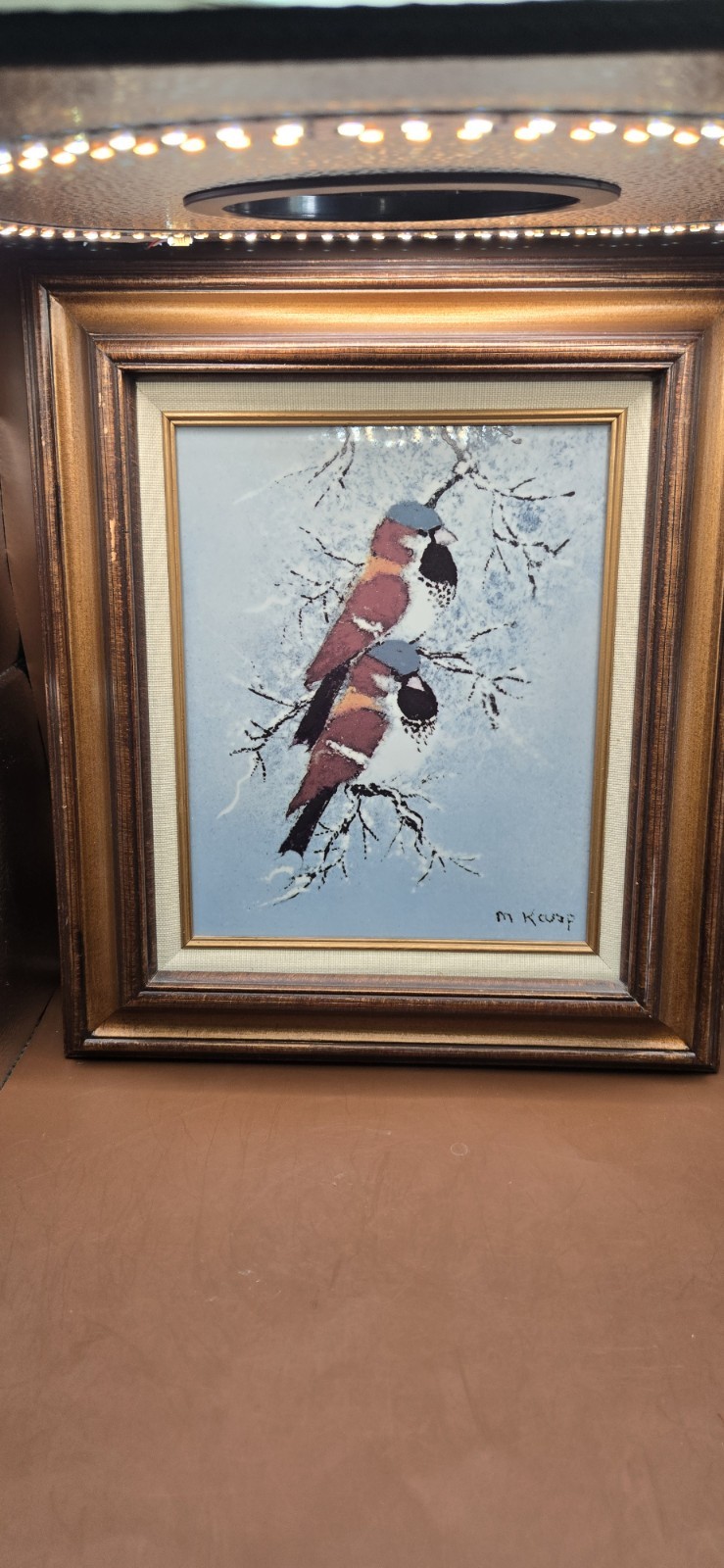 Max Karp “The Snowbirds” Blue Birds Framed Enamel on Porcelain Tile #72/500