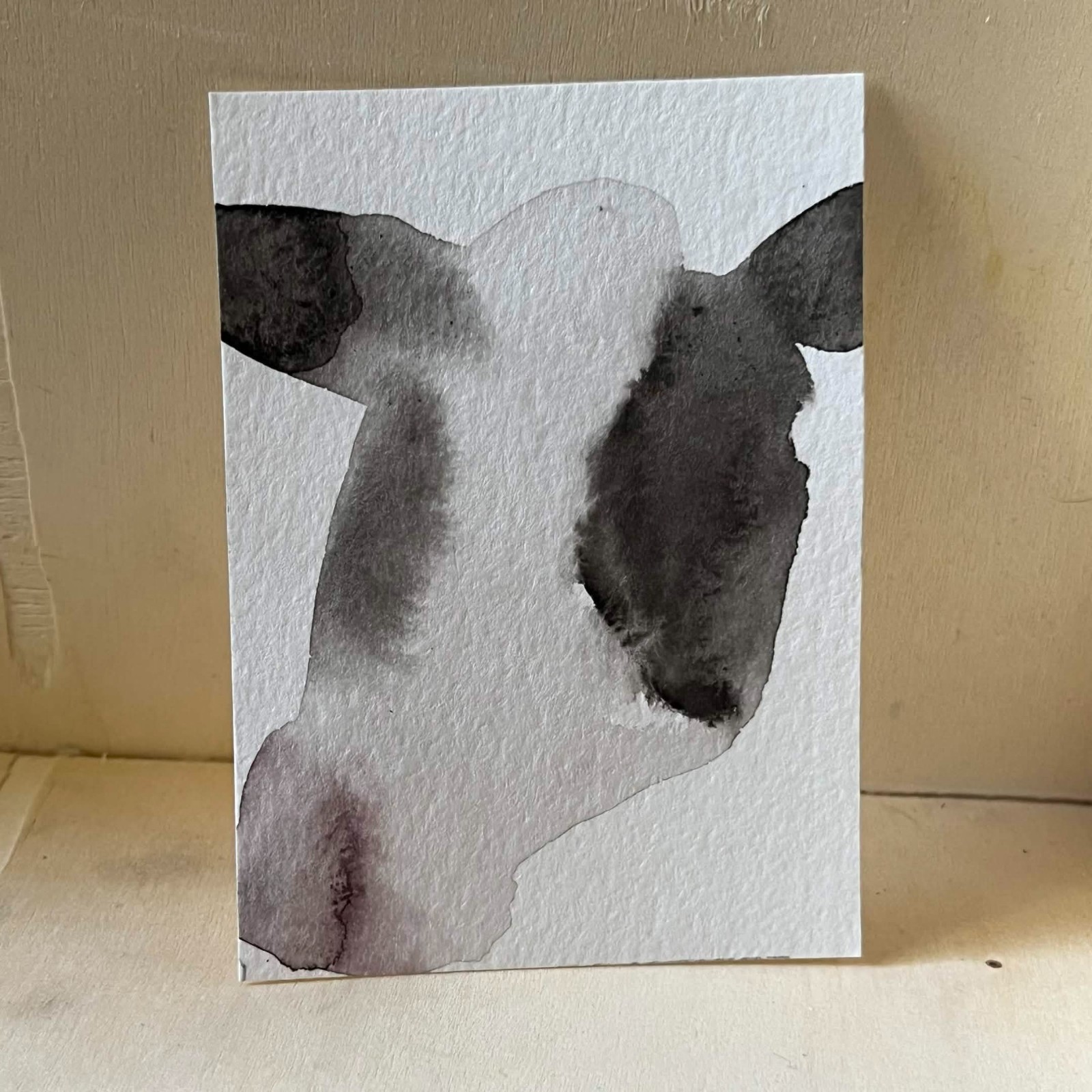ACEO Original Art Card 2.5 x 3.5 Watercolor mini painting cow