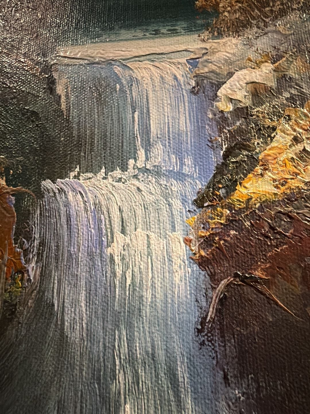 Landscape Oil Painting Framed Mountain Waterfall Scene
