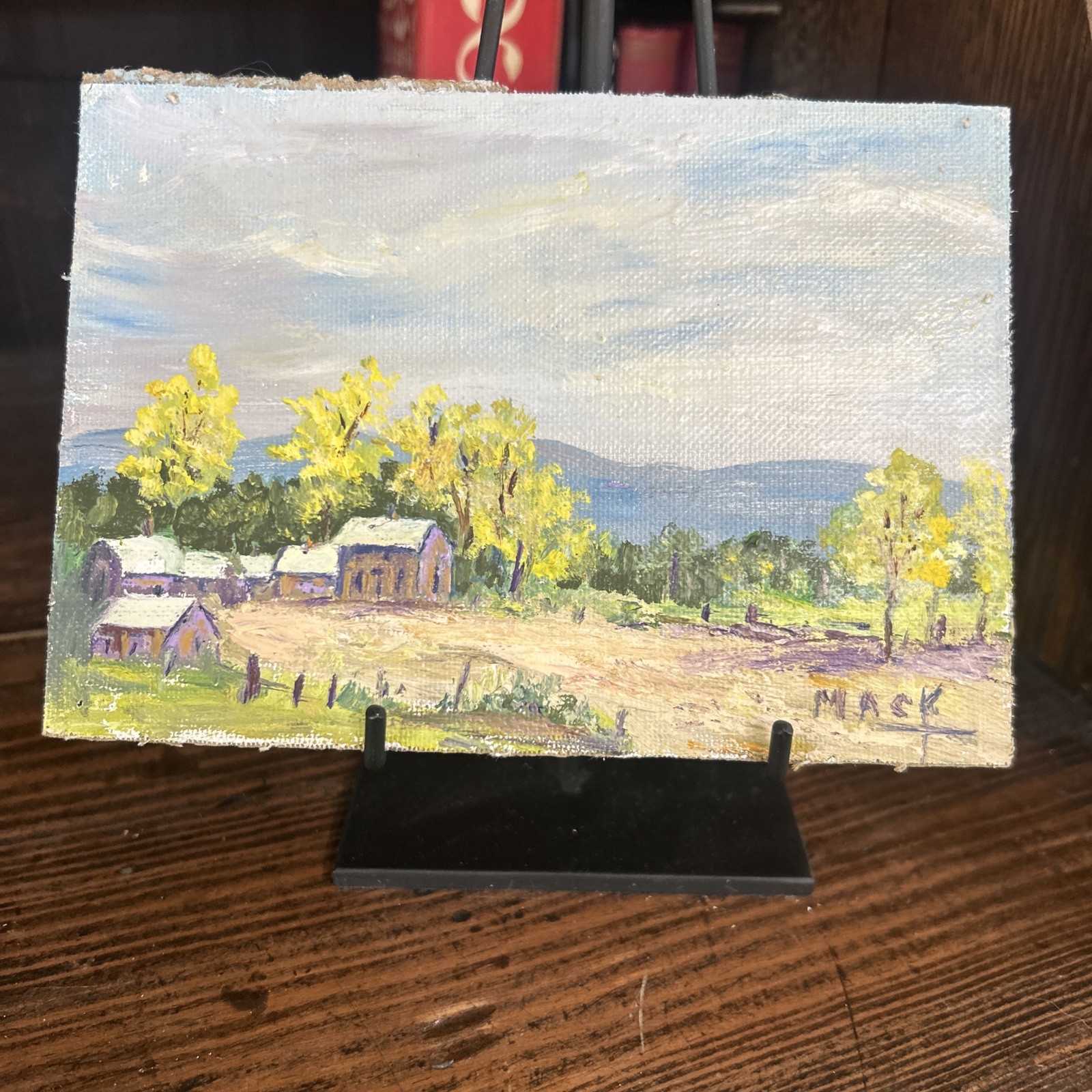Country Field House ORIGINAL Oil Painting Impressionism Cloudy Landscape 5″x7″