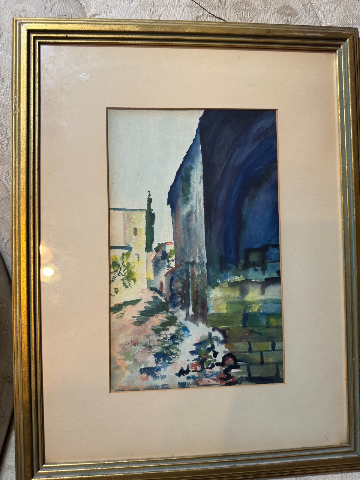 A Deimel “City Street And Landscape Scene” Watercolor Painting – Signed /Framed