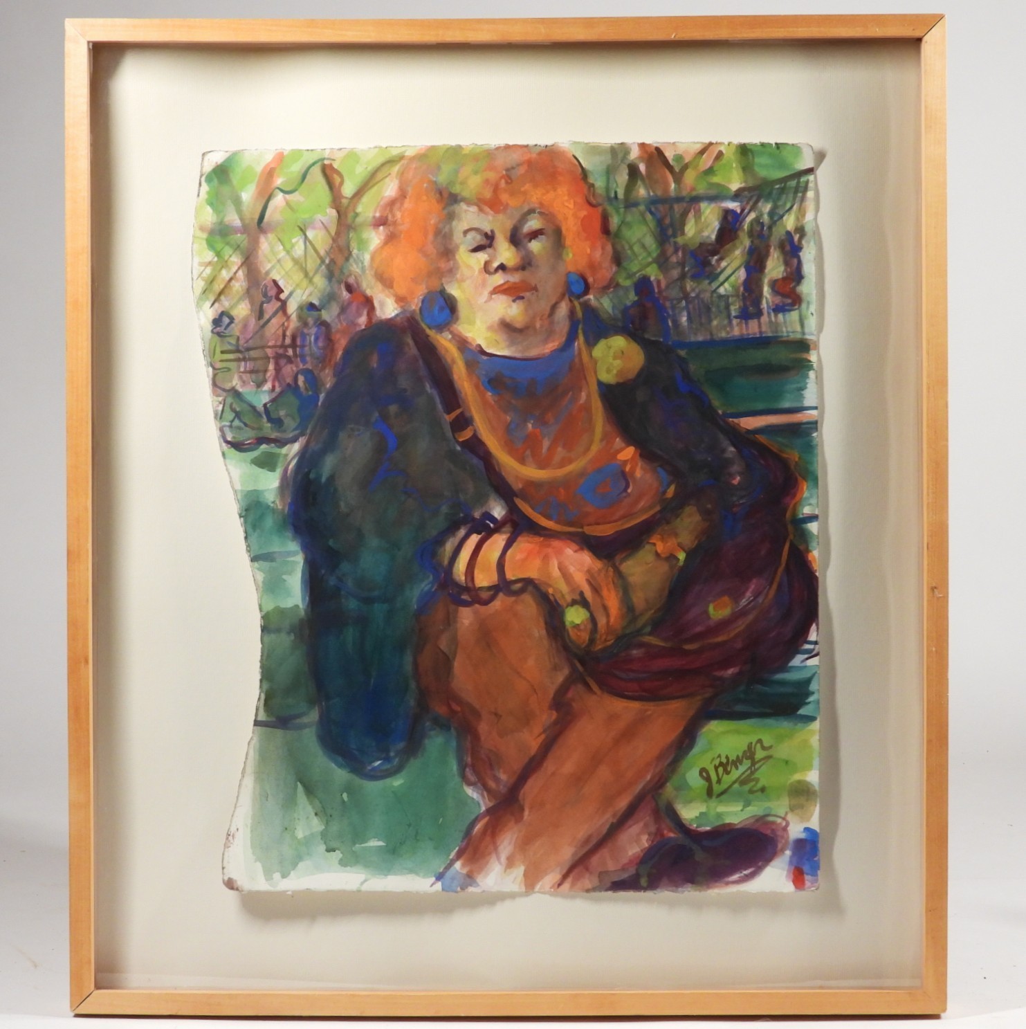 Jerry Benzer American New York Expressionist Colorful Female Portrait Painting