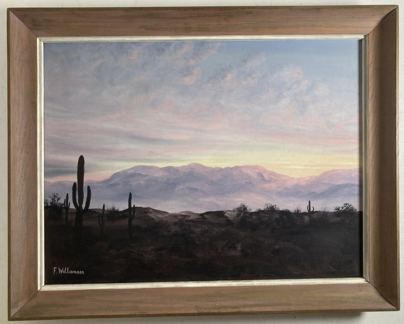 Vintage Original Oil Painting Sunrise Plein Air Desert Mountain Sunset Signed