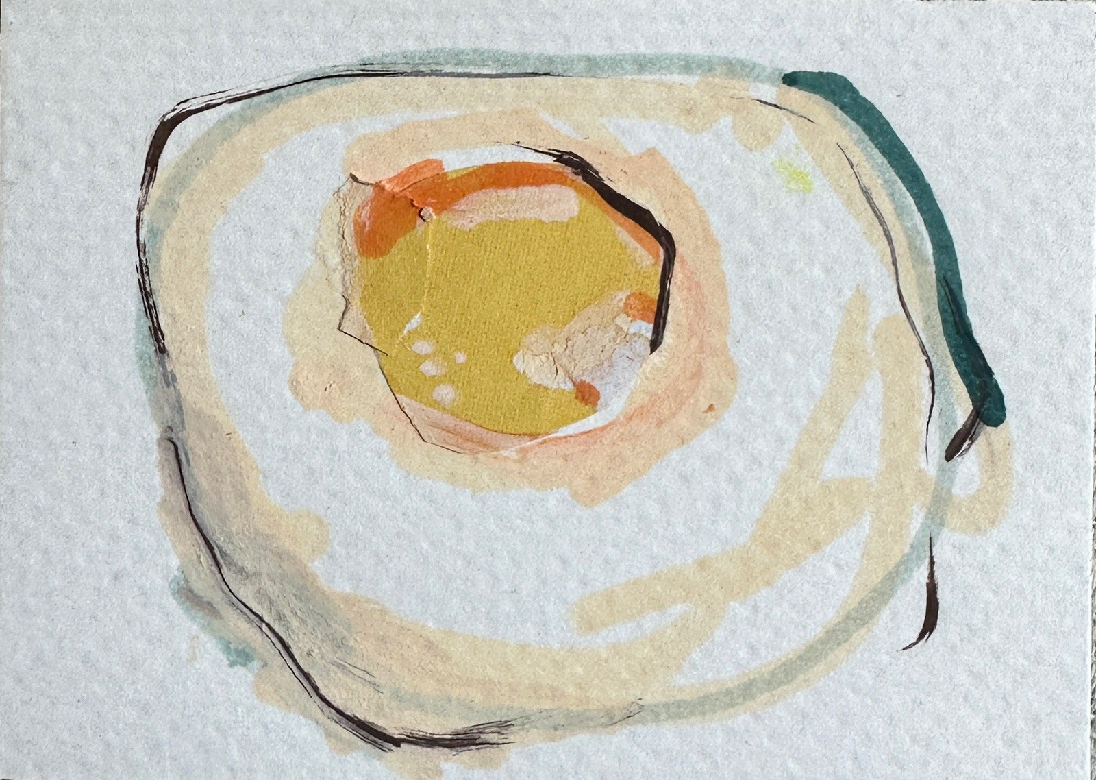 ACEO Original Acrylic Fried Egg Food Simple Mod Art by Bri Sander 3.5 x 2.5 OOAK