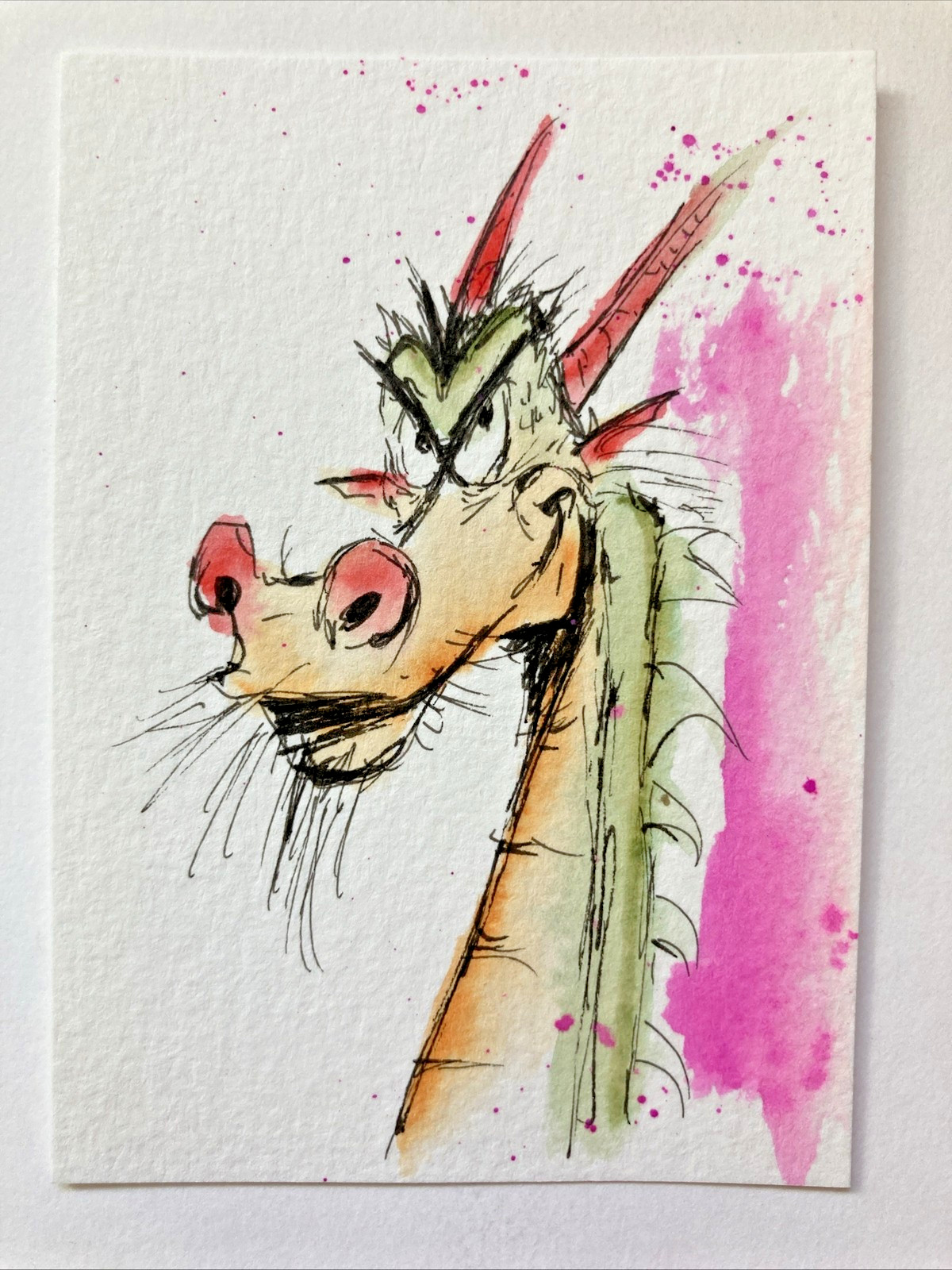 ACEO Original Watercolor Painting OOAK Monster ATC Dragon