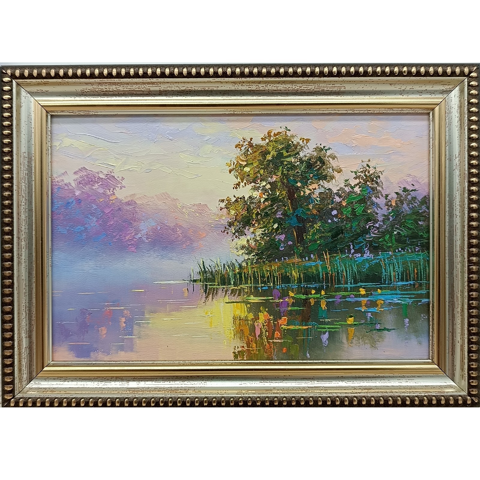 River Original Oil Painting 6×4 Framed Signed Summer Lake Forest Landscape Art