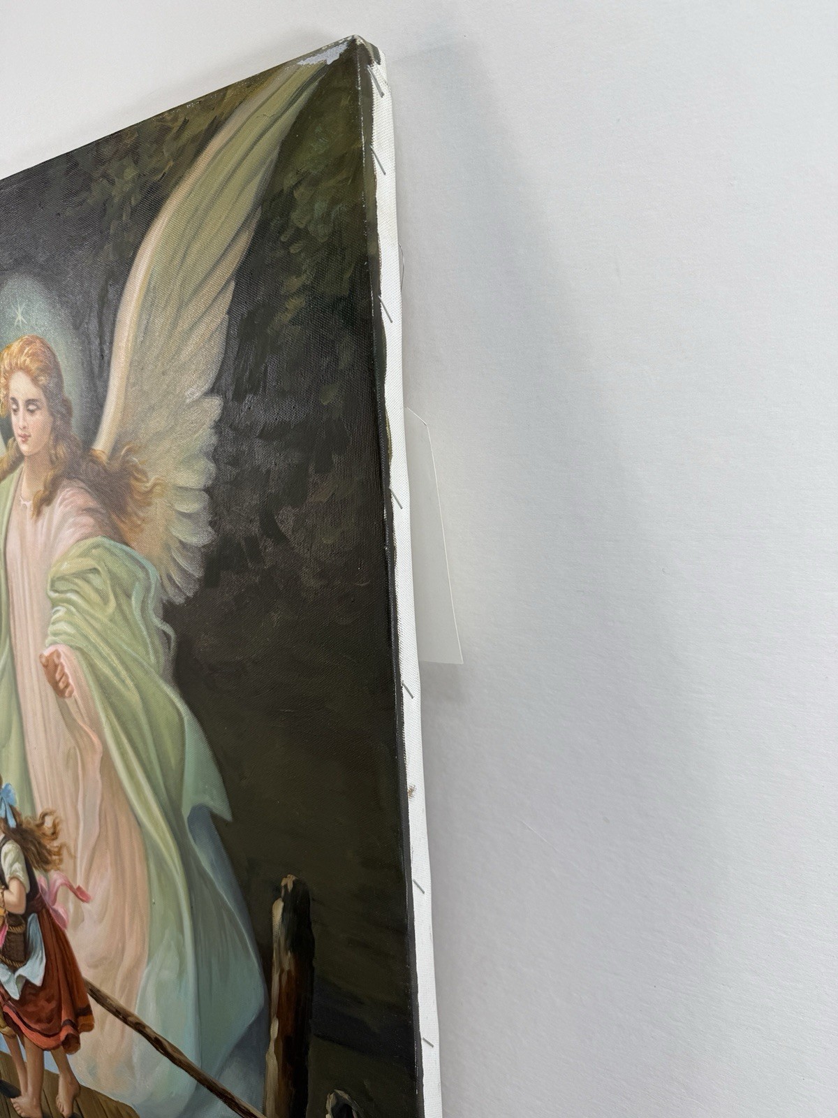 Guardian Angel Watching Over Children On Bridge Oil On Canvas 24×20 4