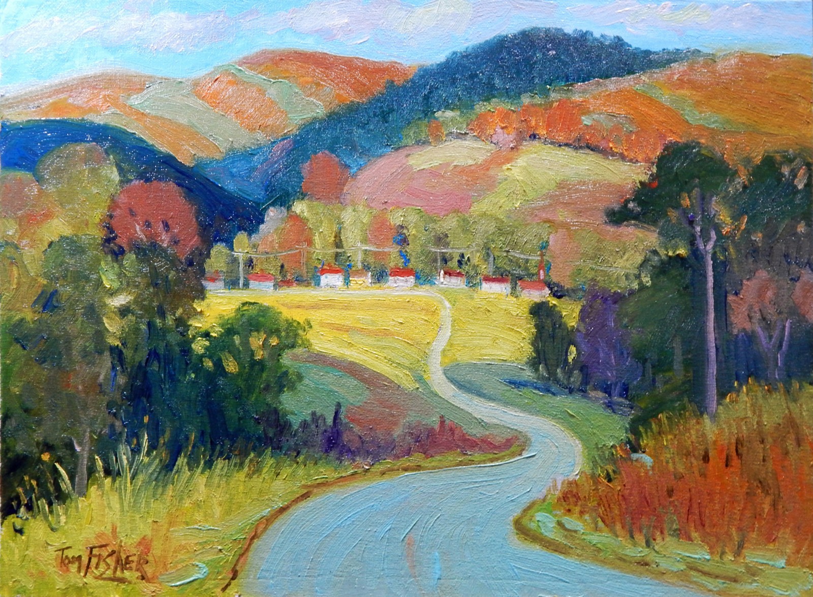 buildings mountains colorful Impressionism oil Painting landscape Tom Fisher