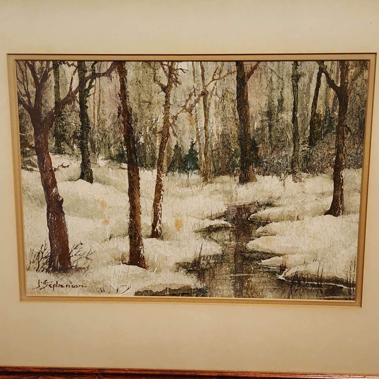 J. Stephenson 21.5″x17.5″ Winter Forrest Watercolor Fiberglass Print Wood Frame