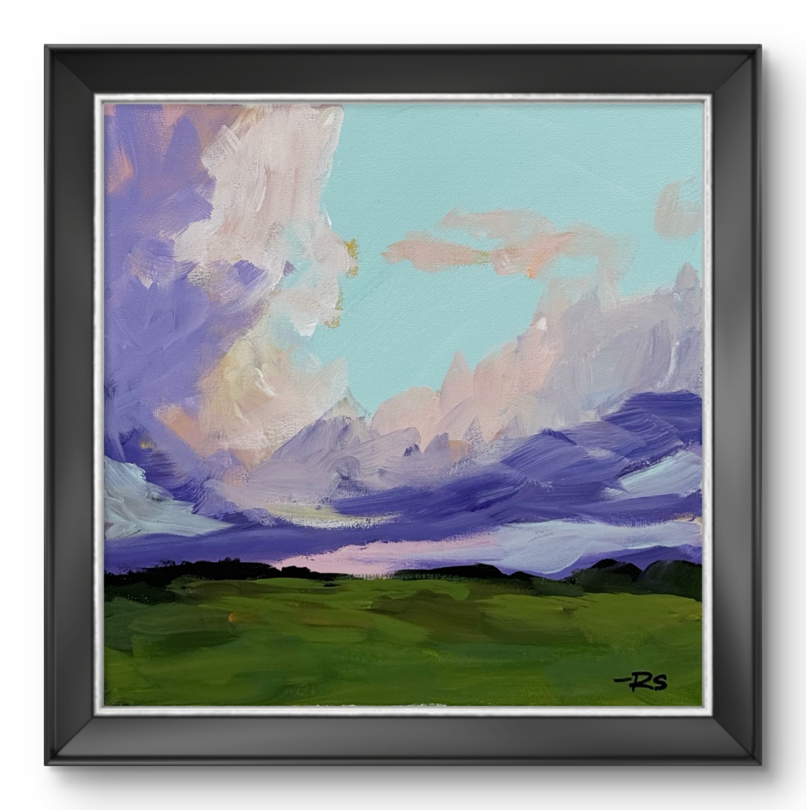 Pastel Purple Sky Landscape Original Painting Signed 12×12 Contemporary Art