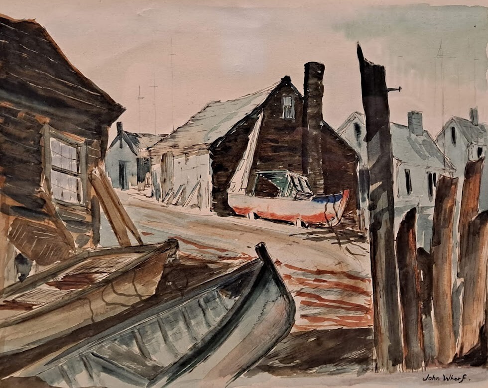 John Whorf (1903–1959) – Signed Original Watercolor Painting – Harbor Shore