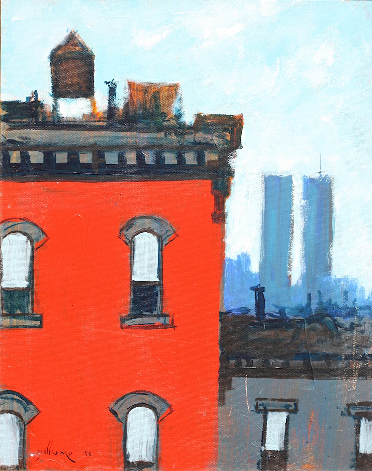 Guillermo, (20th/21st Century) Cityscape with Twin Towers, 1998 signed Guillerm