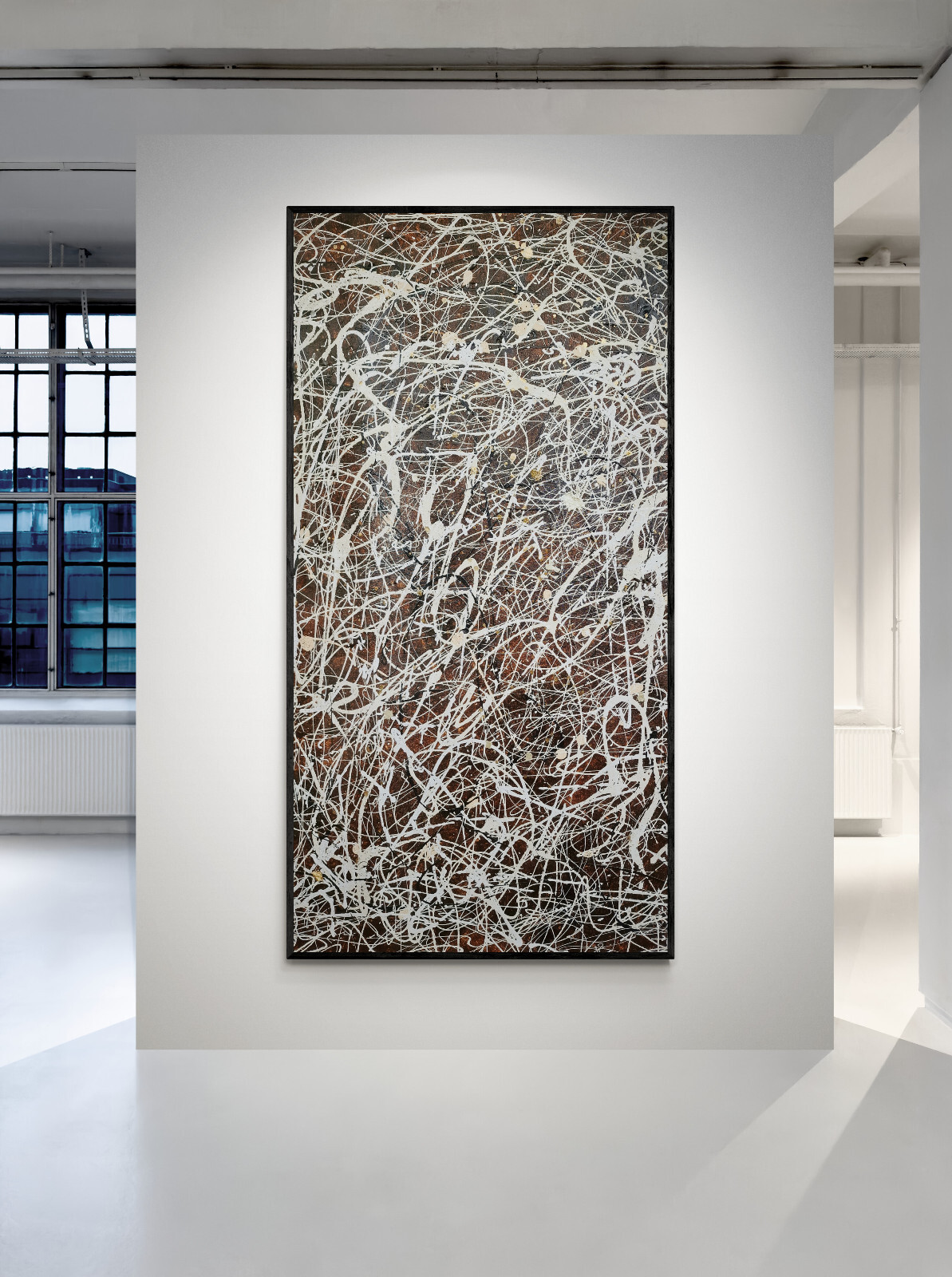 XXL Jackson Pollock Style Brown Abstract Art Textured Painting 59×30 in