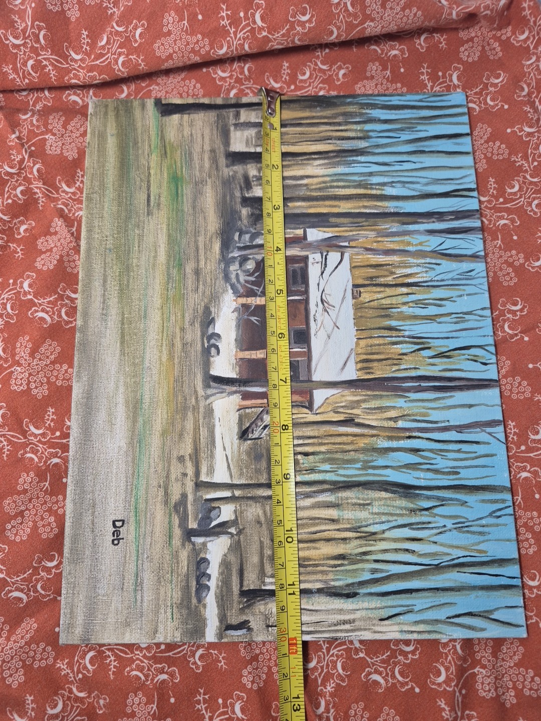 Vintage-Style Acrylic painting on Panel Depicting a Cabin Scene 9″ X 12″