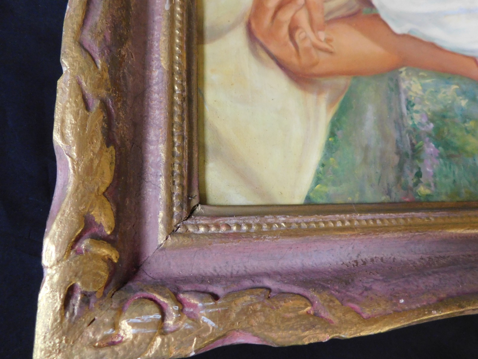 1940’s 50’s Portrait Oil Painting Of Young Lady NEO CLASSICAL GOLD FRAME 30 x 25