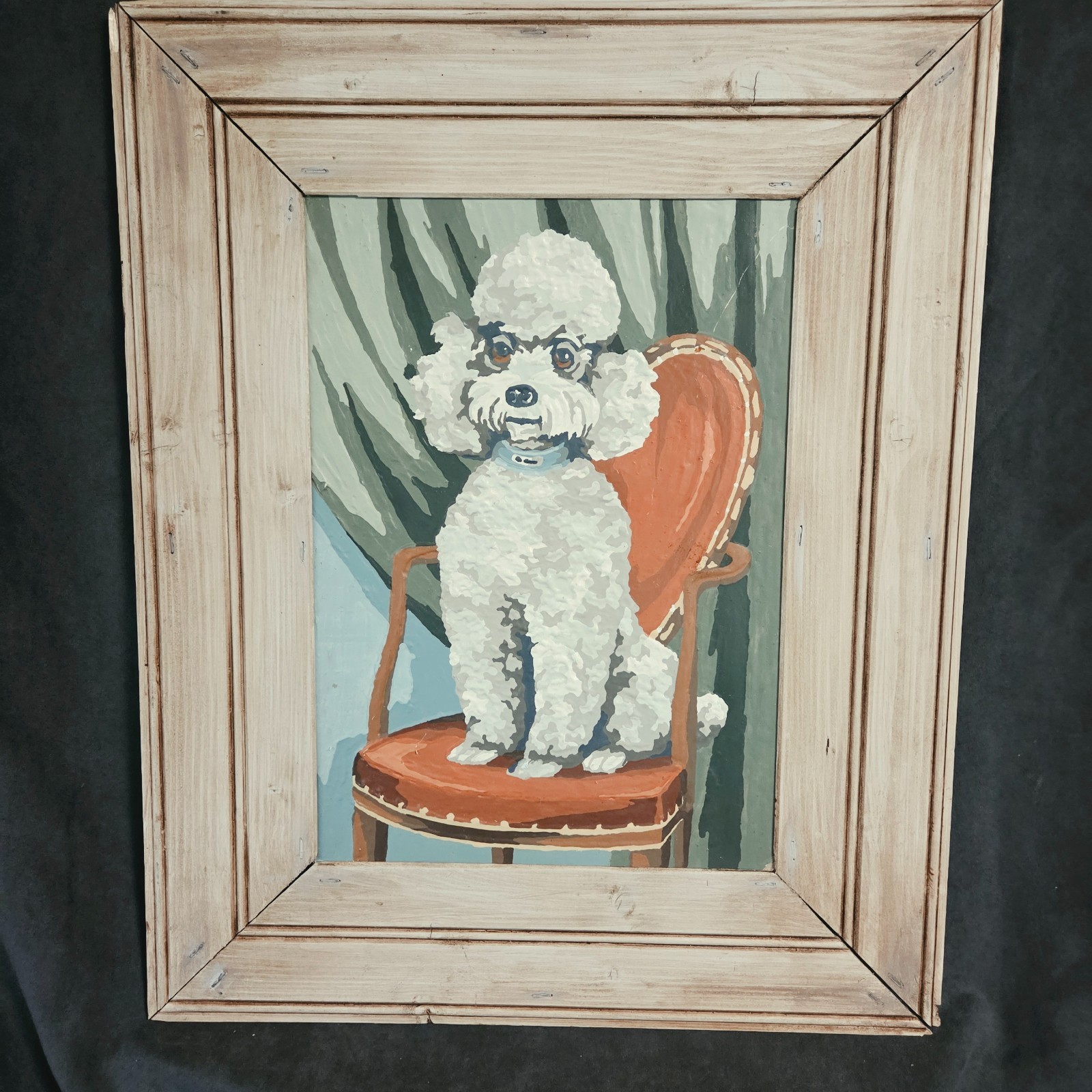 Vintage Pair Poodle Dog Paint By Number Textured Wall Art Framed 21×17 Folk Art