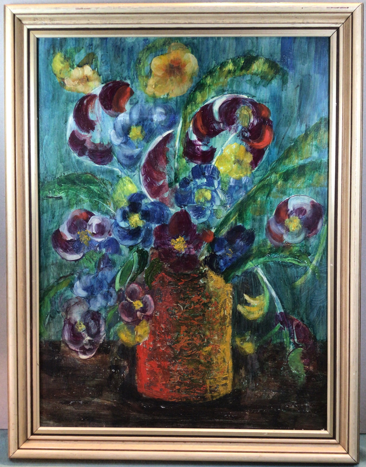 Circa 1960 Floral Work Illegible Signature Framed Artwork