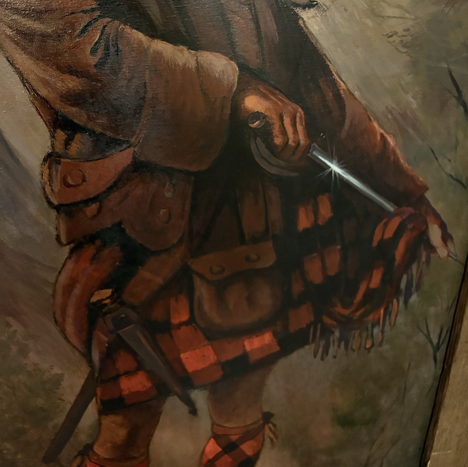 Scottish Highlander Warrior Oil Panting James MacBride Framed Vintage 81 X 45