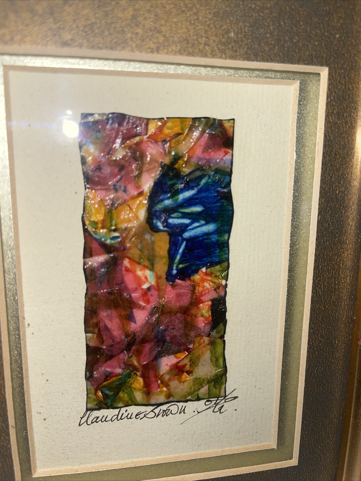 Abstract Painting Original Gold Gilt Framed Papier-Mâché 6.5×8.5” Wall Hanging