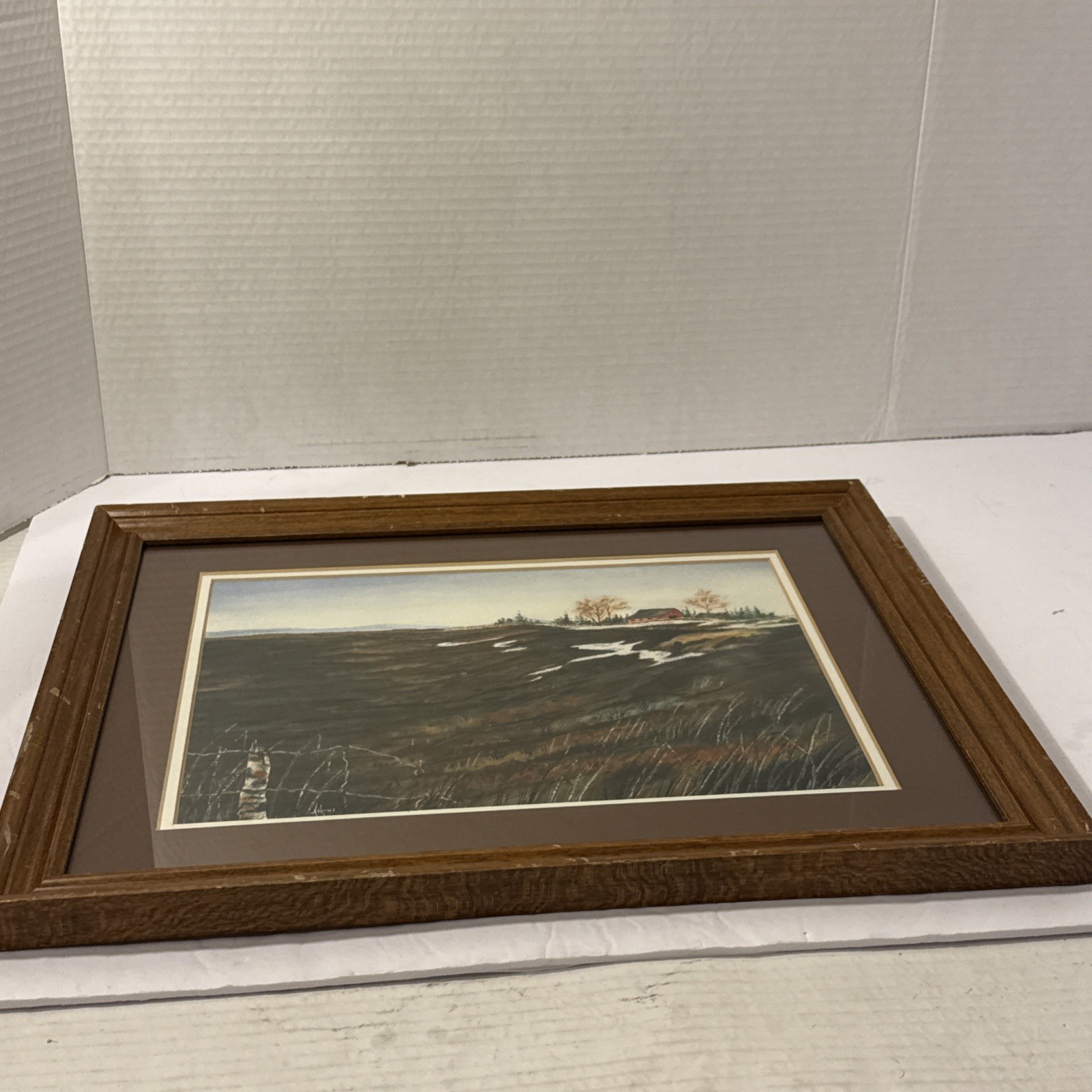 Original Watercolor Painting Winter/Early Spring Rustic Landscape-Signed-Framed