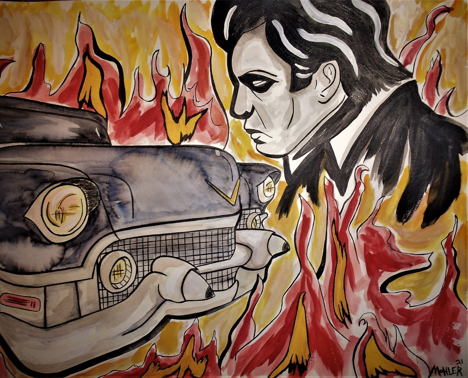 johnny cash art ” She used to love me alot” 18×24 watercolor hard paper Mohler