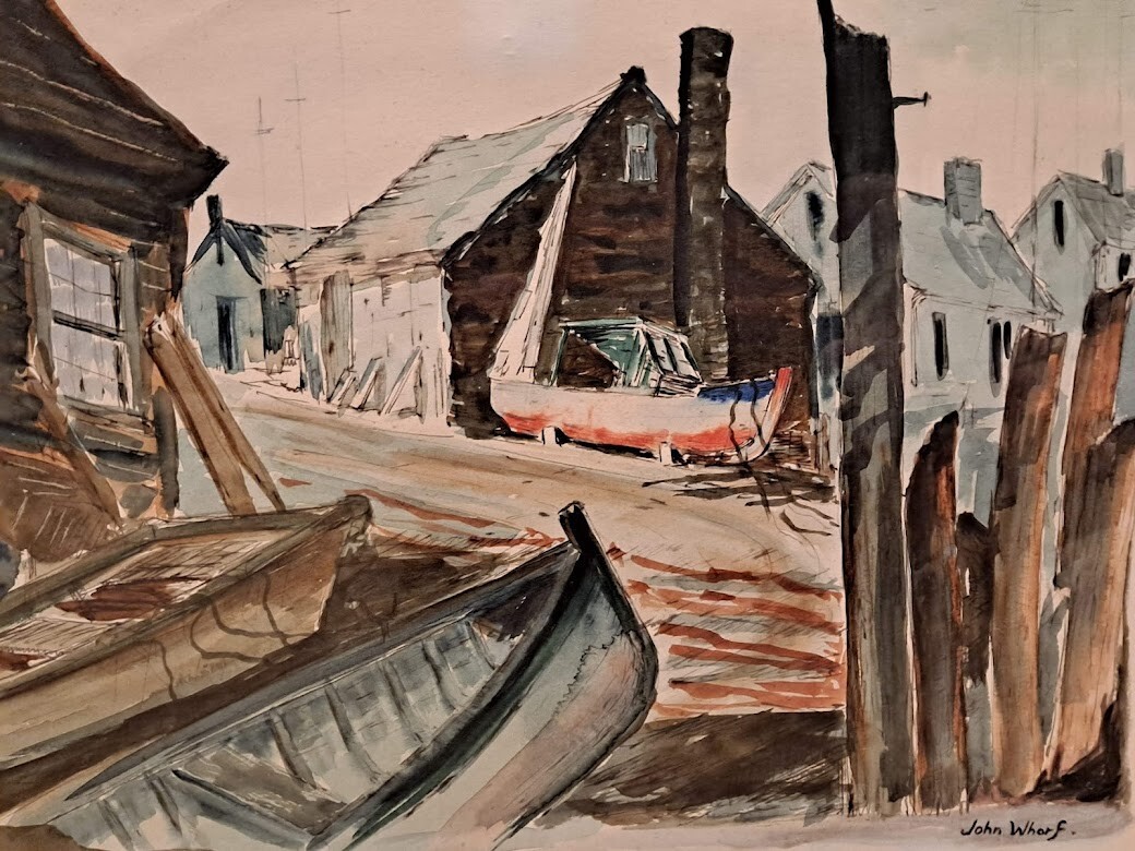 John Whorf (1903–1959) – Signed Original Watercolor Painting – Harbor Shore