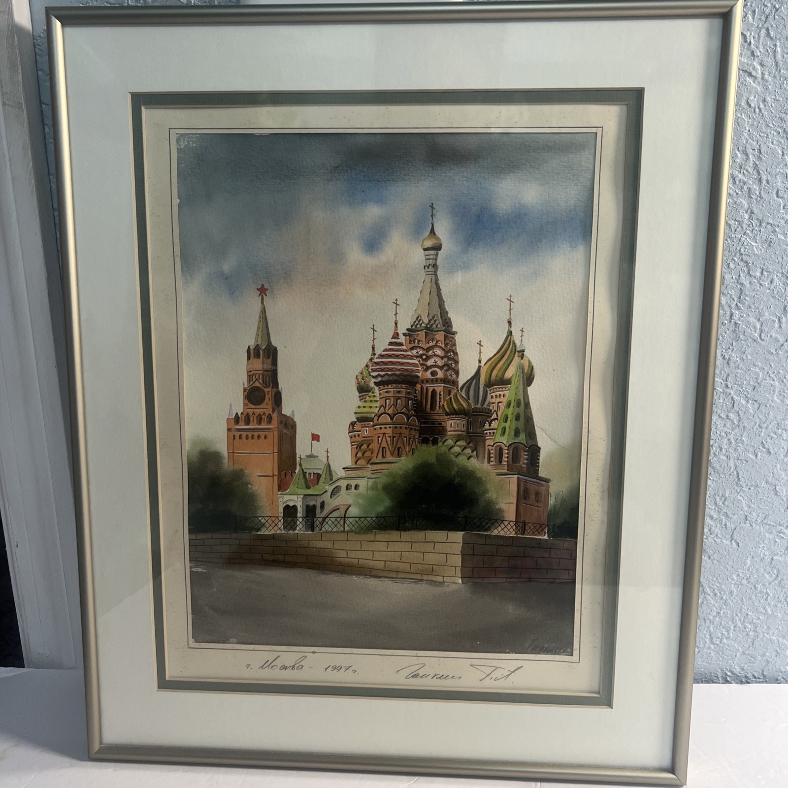 Russian Watercolor St Basil’s Cathedral & Kremlin on the Red Square W Signature