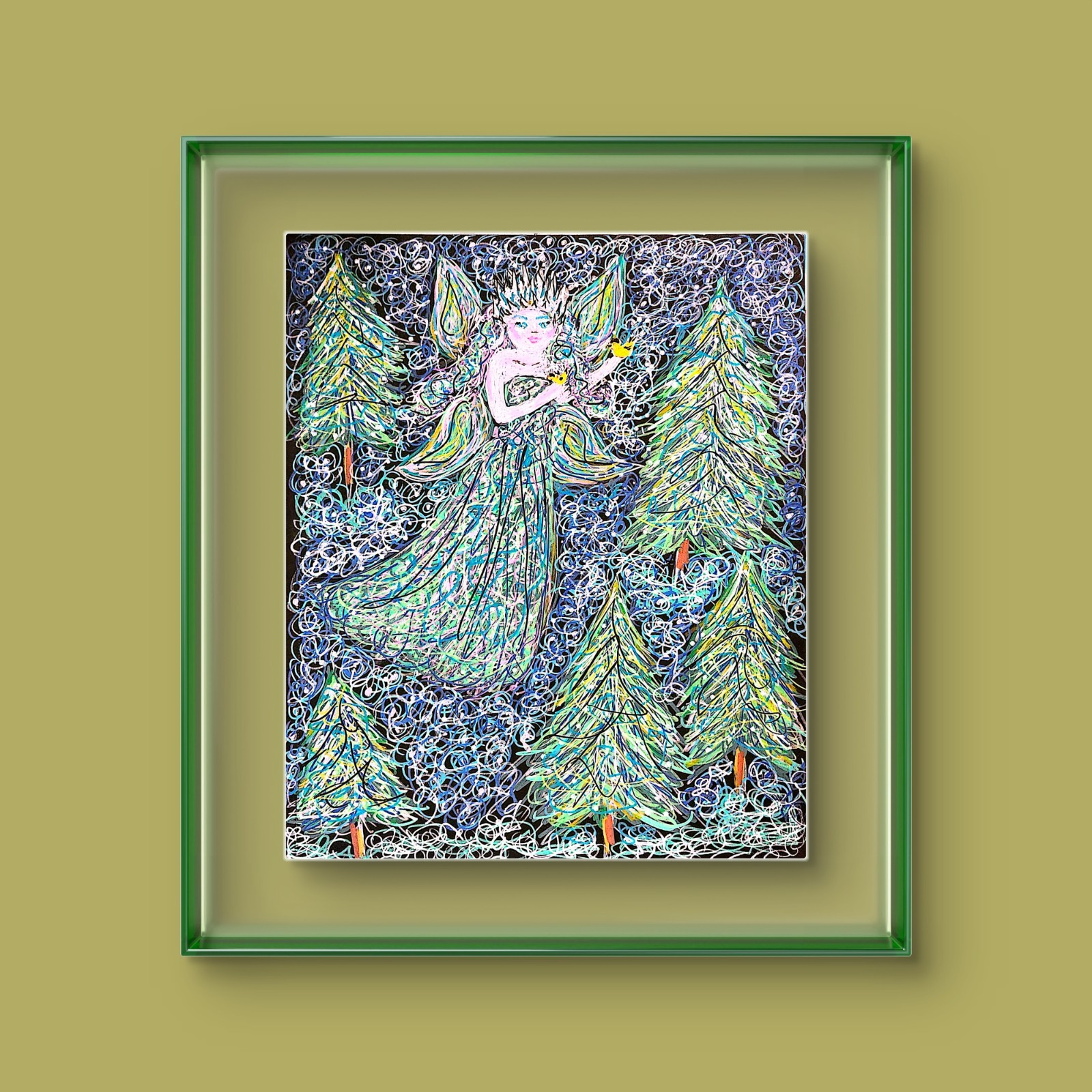 The Woodland Fairy Vibrant Abstract Expressionism 11×14 Acrylic On Paper.
