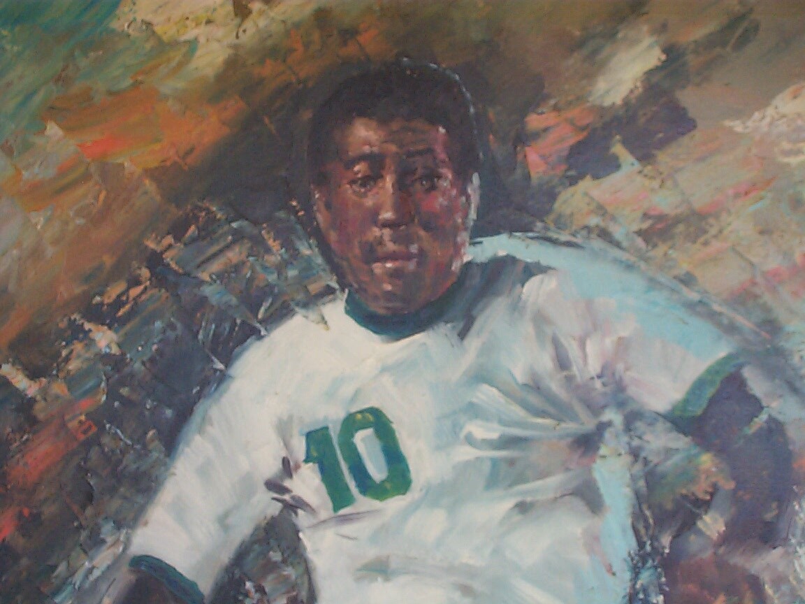 Pele Soccer Large Wood Framed Canvas Oil Painting Art Brazil Cosmos World Cup