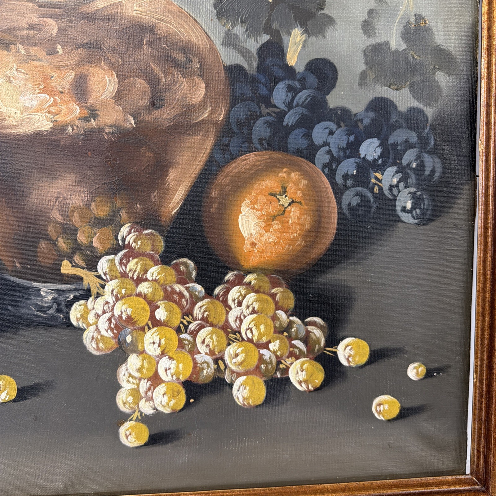 Vintage Oil Painting of fruits and vase Framed & Signed 27×23 inches