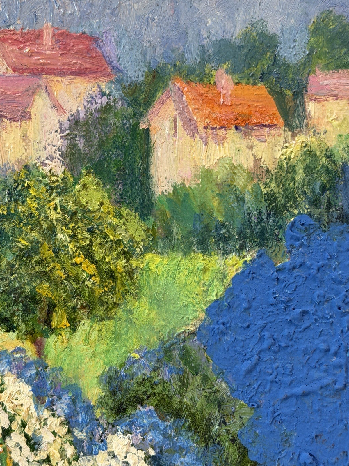 Vintage Impressionist Oil Painting Signed Oliver Village Landscape Ornate Frame
